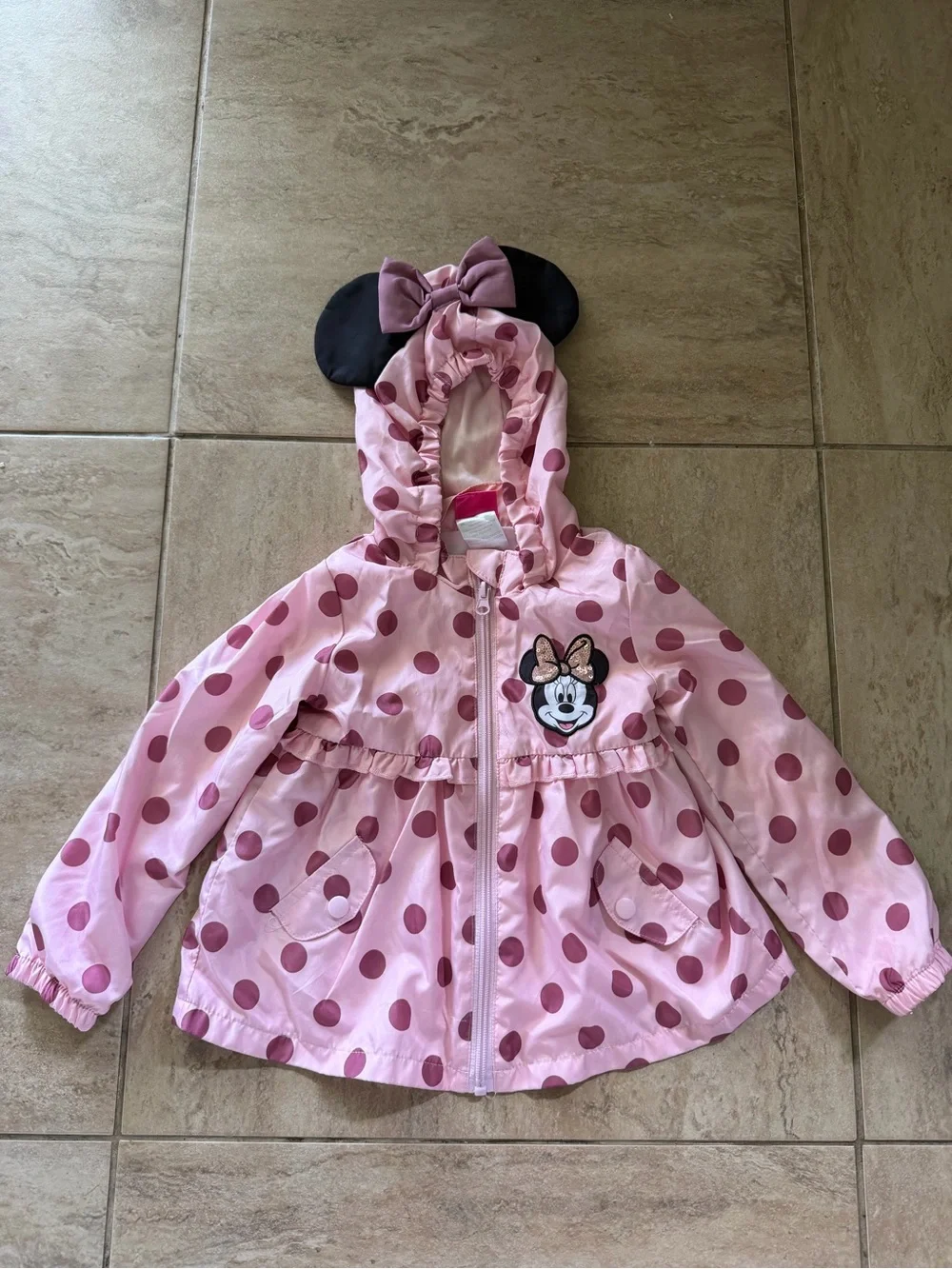 Disney Jr. Minnie Mouse Pink with Polka Dots Rain Jacket Coat Size 4T